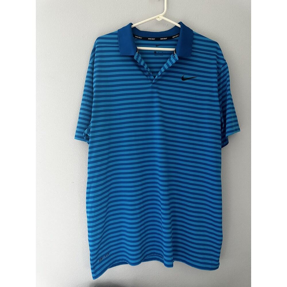 Nike men’s XL Golf Polo Tshirt Dri Fit Blue Stripped preppy